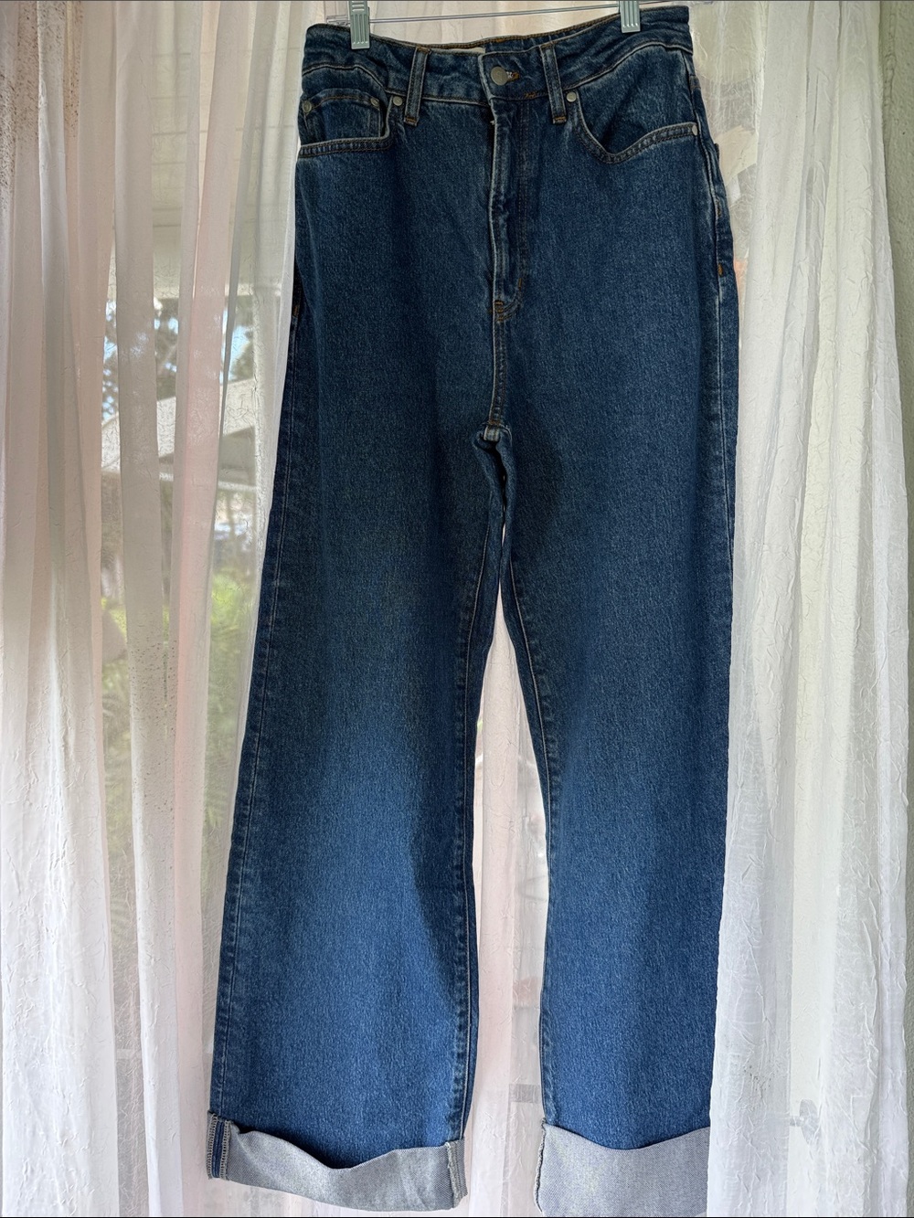 Pilcro Women’s Straight-Leg Jeans in Dark Blue Denim